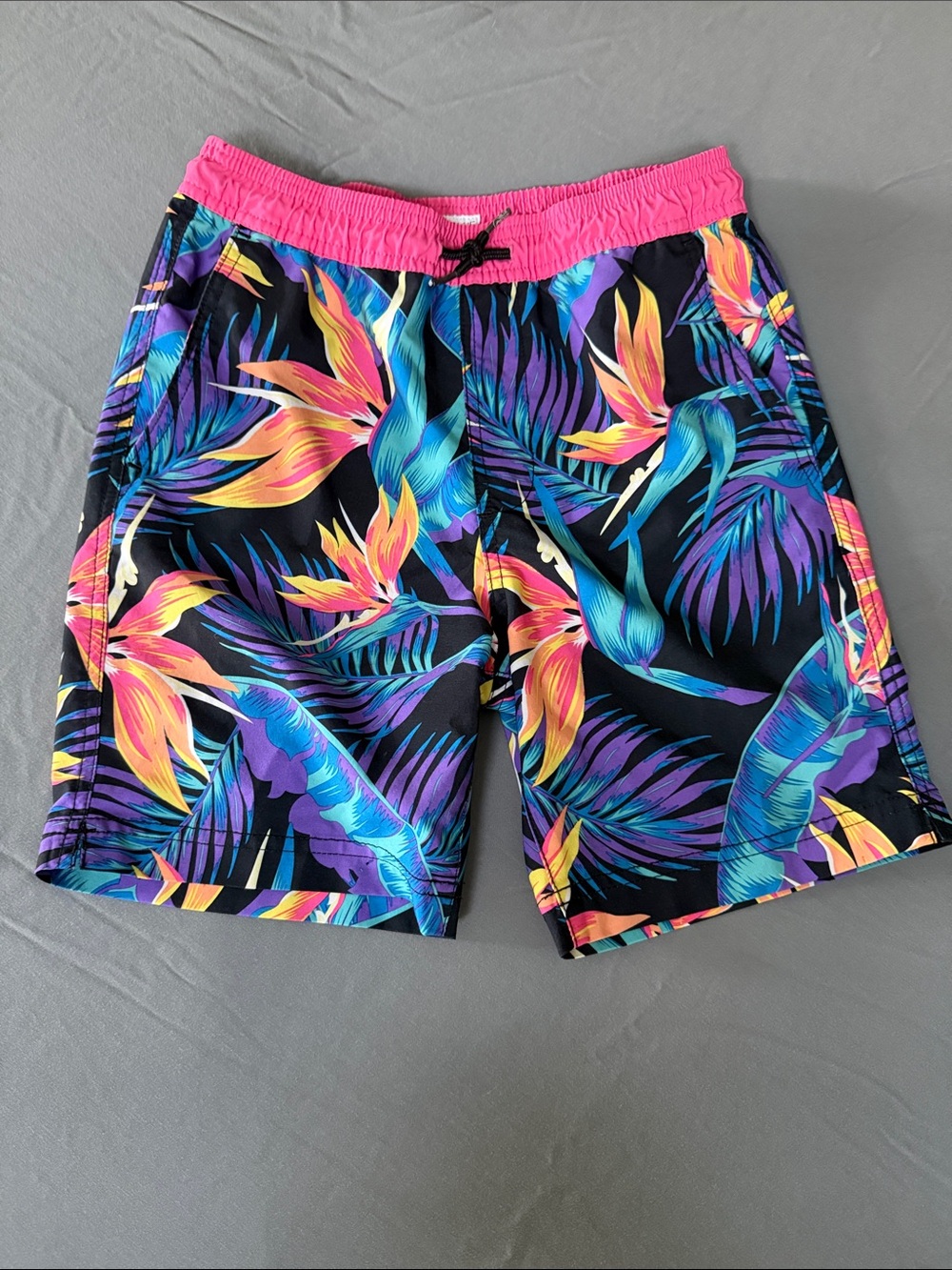 Kids Tropical Floral Swim Shorts - Pink Waistband